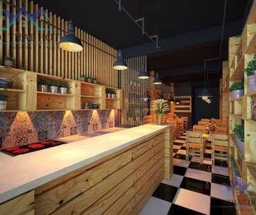 Thiết kế quán cafe mộc gỗ thông 95m2 – anh Khoa