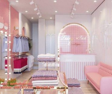 Thiết kế shop thời trang nữ màu hồng Hàn Quốc siêu đáng yêu