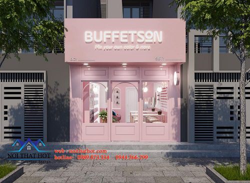 Thiết kế shop mỹ phẩm màu hồng đáng yêu Buffetson